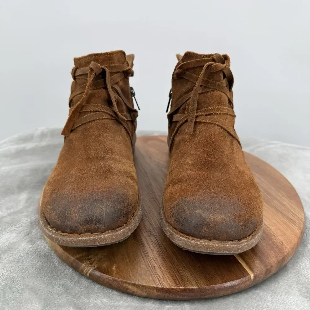 Born Tarkiln Boots Womens 8.5 Brown Distressed Ankle Boot Leather Zip - Picture 4 of 12